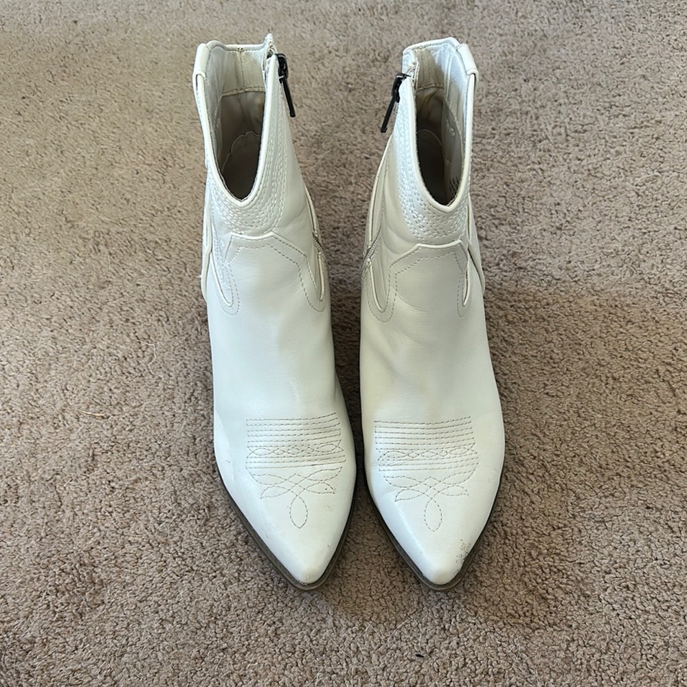 Western White Ankle Booties/ Cowboy Boots